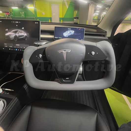 Model 3 New Style Yoke Steering Wheel - (Black Leather)