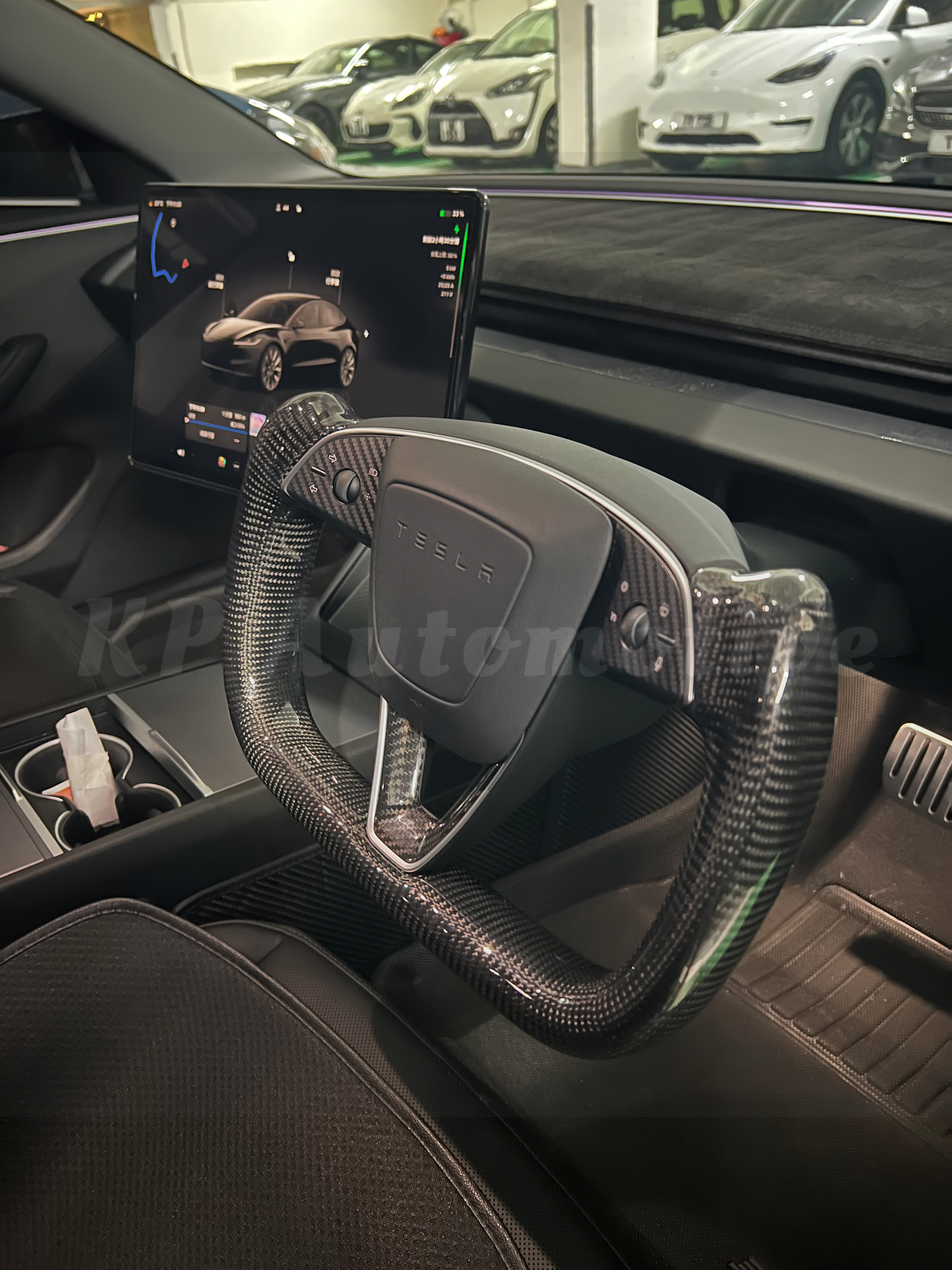 Model 3 Highland Gloss Carbon Fiber Yoke Wheel