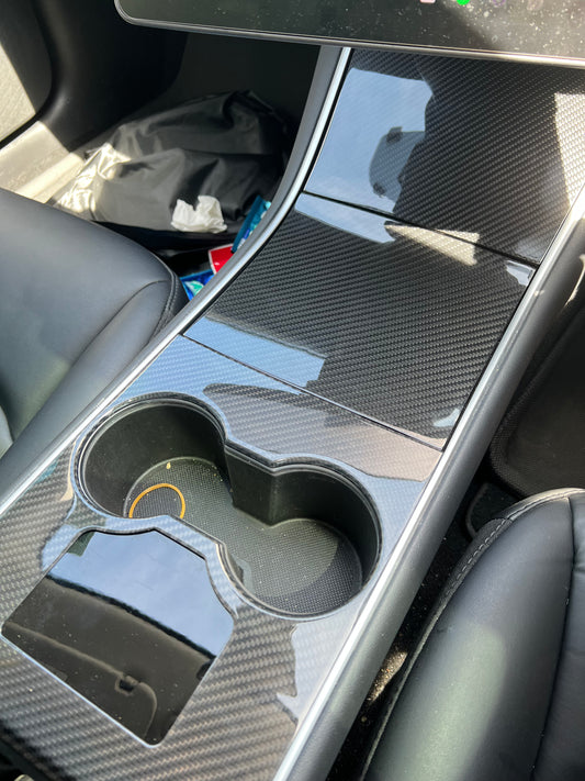 2017-2020 Model 3 Dry Carbon Center Console Trim Cover (Gloss Carbon Fiber)